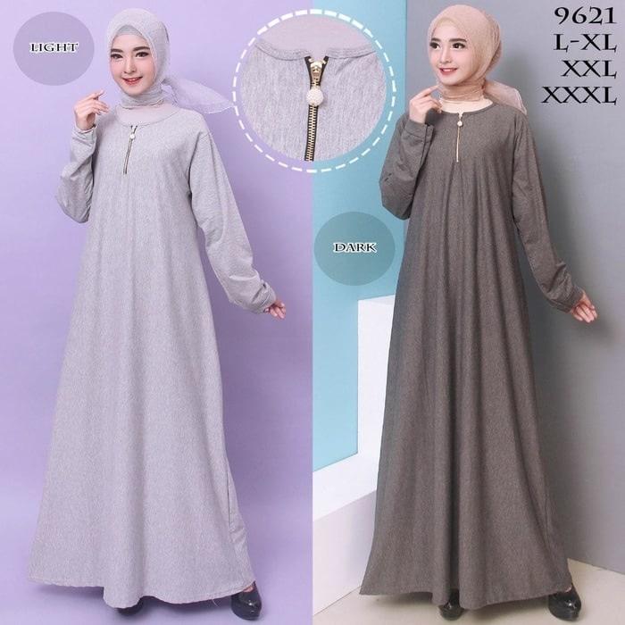 Baju Gamis Wanita Gamis Jumbo Polos L - XXXL Bahan Misty 9621 - LIGHT GREY, XXL-XXXL