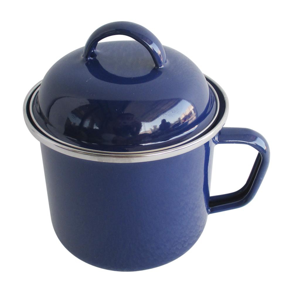 Mitra Loka - Mug Enamel 12cm + Tutup / Vintage Style / Cafe/ Cangkir Kopi / Gelas Jadul / Gelas Teh / Mug Lucu / Gelas Enamel / Gelas Jumbo