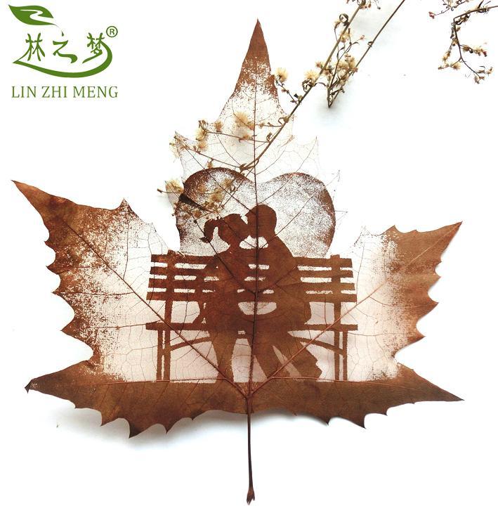 Linzhimeng Kursi panjang pasangan Cinta daun Lukisan ukiran lukisan dekoratif Untuk Pacar romantis pengakuan Tanabata Valentine hadiah