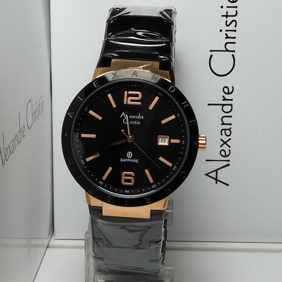 Alexandre Christie Jam Tangan Pria Alexandre Christie AC8313MD Sapphire Black Rosegold Stainless Steel