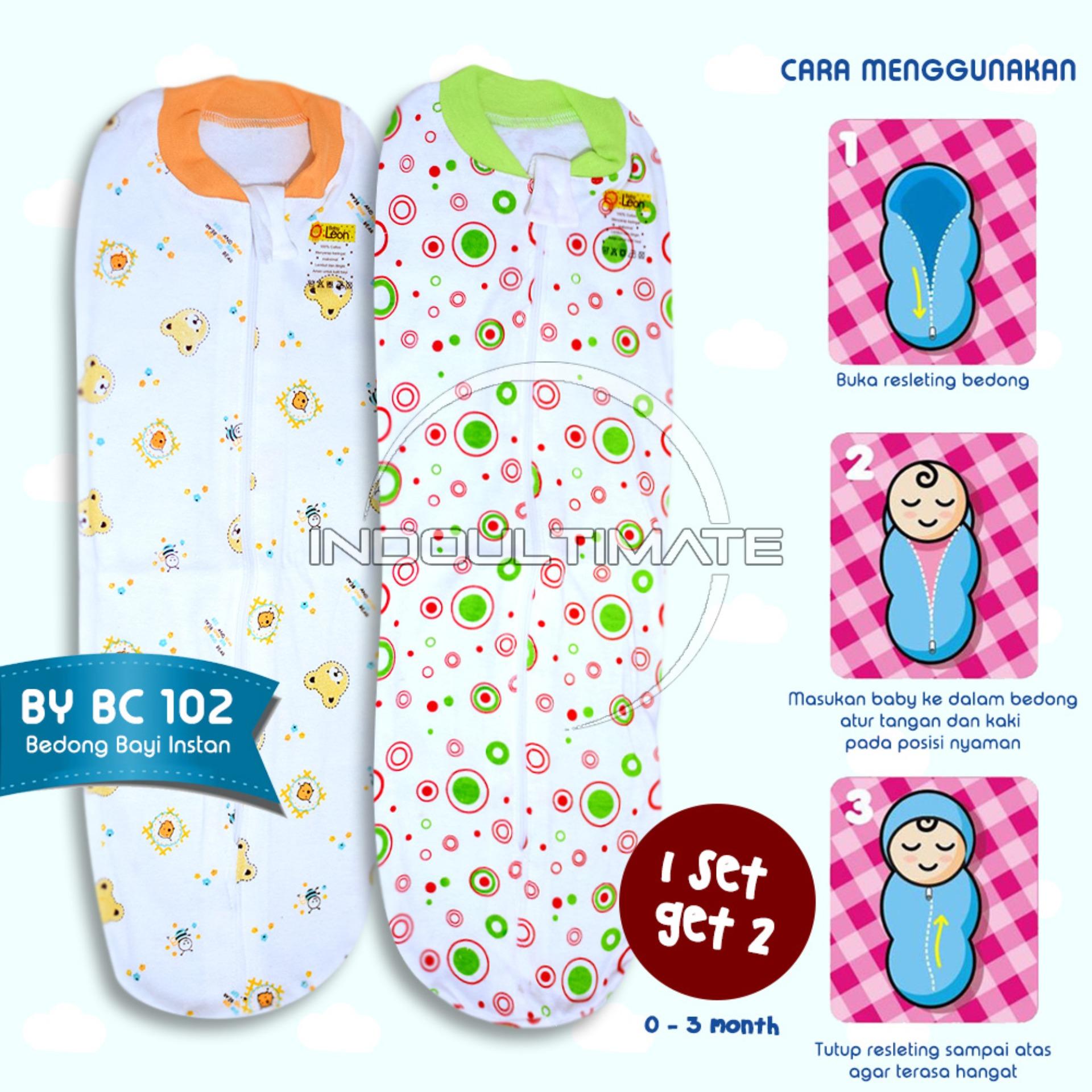 TOKO INDONESIA Best Bayi & Mainan 1 3 05 11 18 BABY LEON Bedong Bayi Instan BC 102 New Born 2Pcs 100 % COTTON Bedongan Murah Berkerah Mix Colour