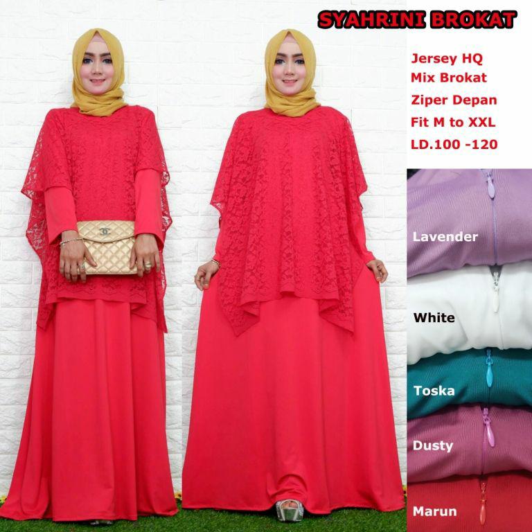Gamis Long dress maxi wanita muslim brokat syahrini. cape fit XXL