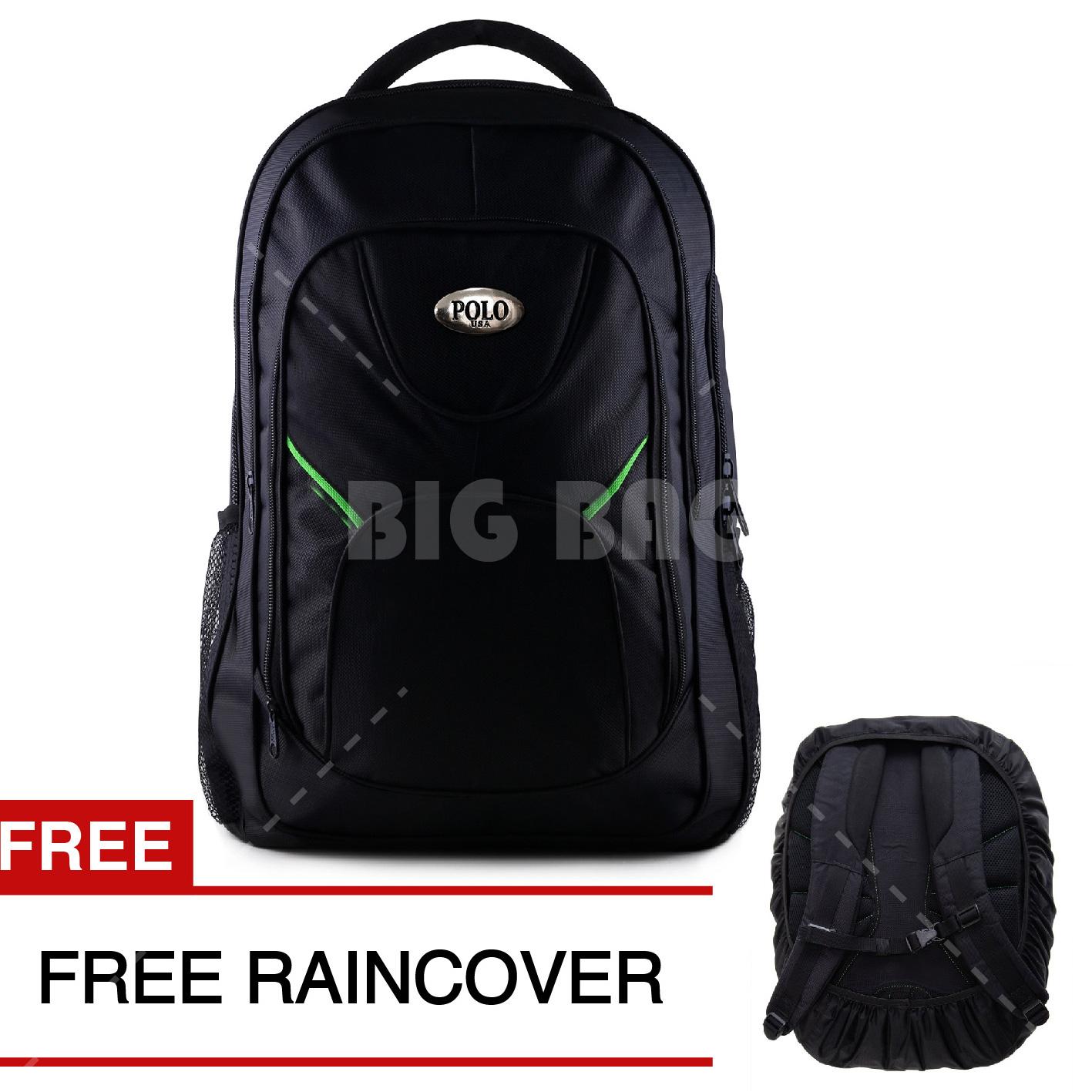 Tas Ransel Polo USA Green Lantern MT - Tas Laptop Backpack - Black + FREE Raincover Tas Pria Tas Kerja Tas Sekolah Tas Fashion Pria