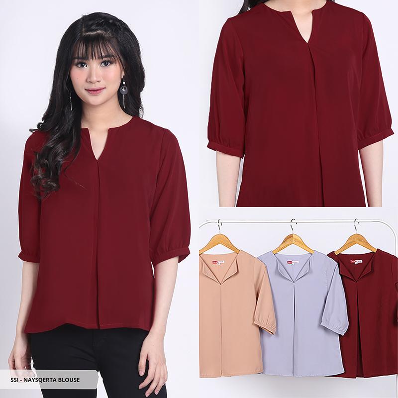Naysqerta Plain V-Neck Blouse - Maroon Naysqerta Plain V-Neck Blouse - Maroon