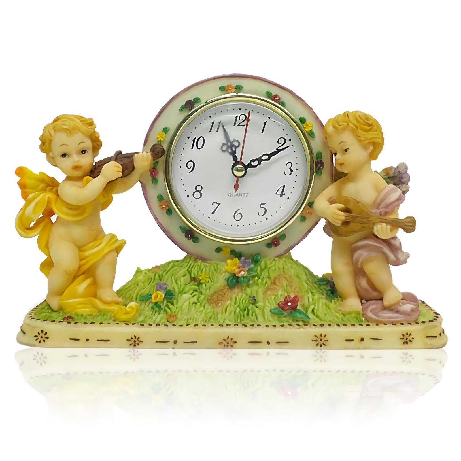 OHOME Jam Meja Keramik EK-SP-3706 Malaikat Mini Patung Pajangan Poly Stone Table Top Clock Warni