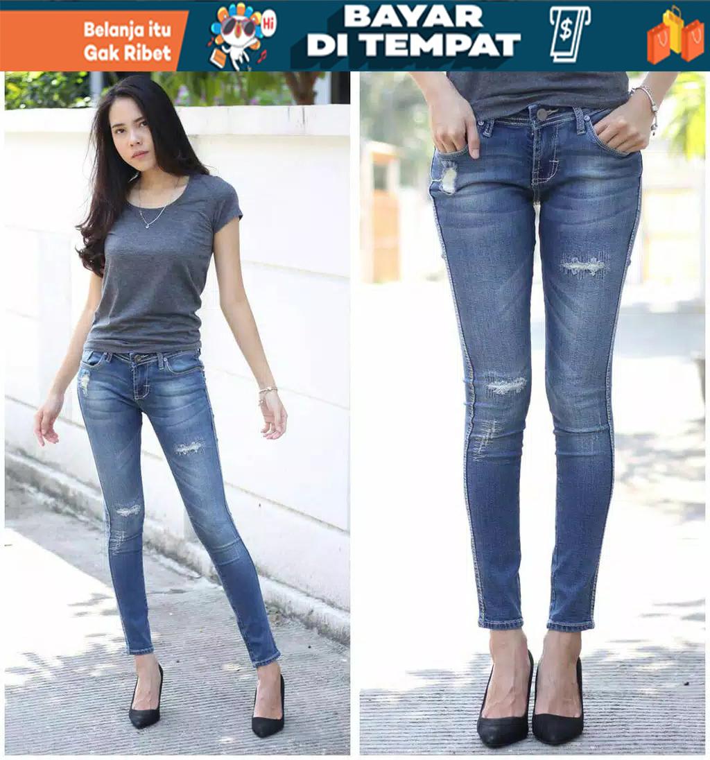 Florence PROMO TERMURAH!! Celana panjang jeans Ripped skinny murah wanita jeans Best seller!!