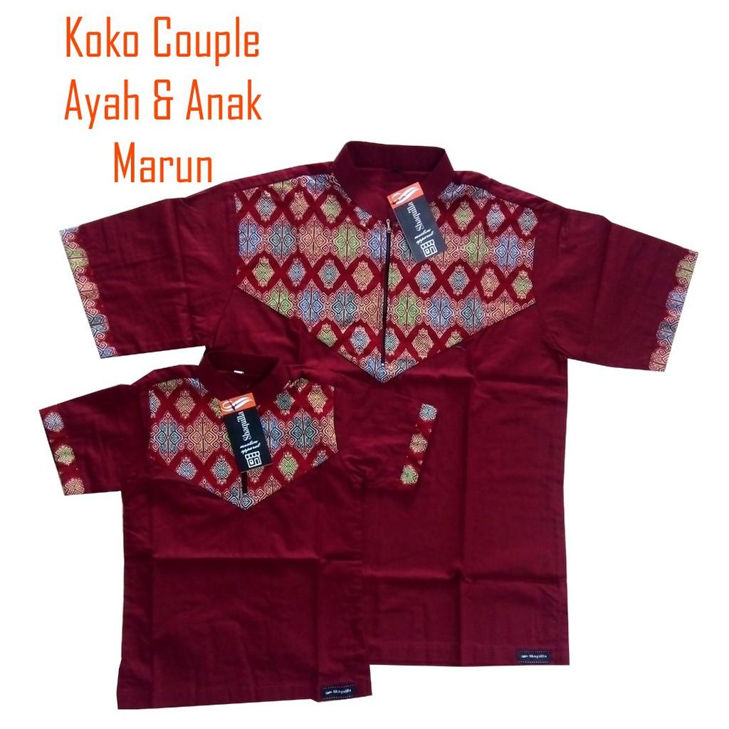 Koko Couple ayah anak koko dewasa dan koko anak baju couple shaquilla 035 (Dewasa Marun 035 M)