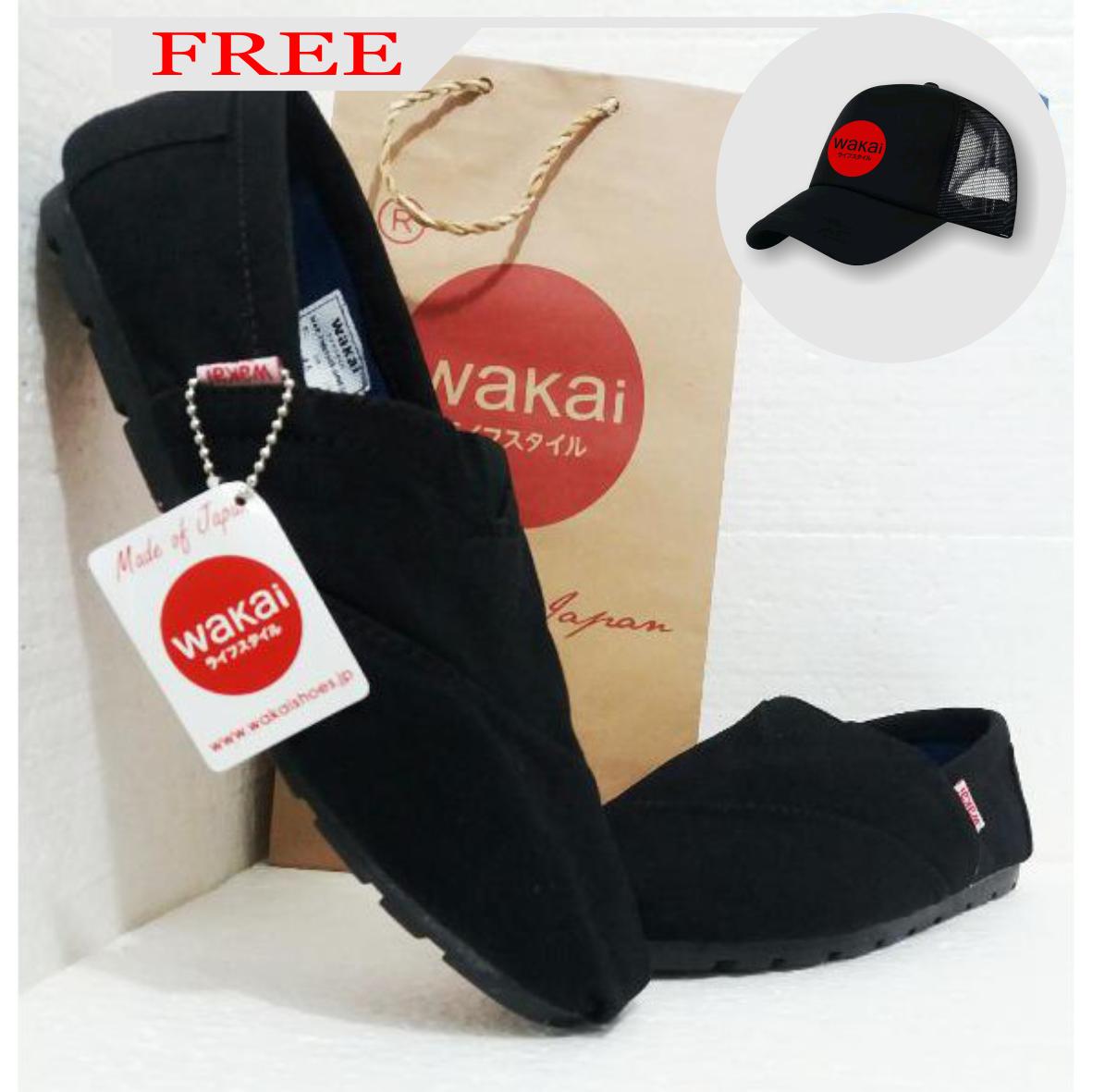 Sepatu Wakai Slip On / Pria & Wanita / Full Black