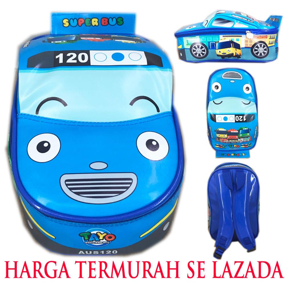 BGC Tas Ransel Sekolah Anak TK Tas Mobil On The Road Tayo Tayo Bus - Blue