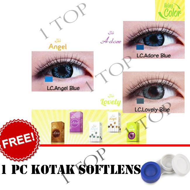 Softlens Living Color Blue, Brown, Gray, Green, Violet - Random : Adore, Angel, Lovely - Kualitas Bagus + FREE Lenscase