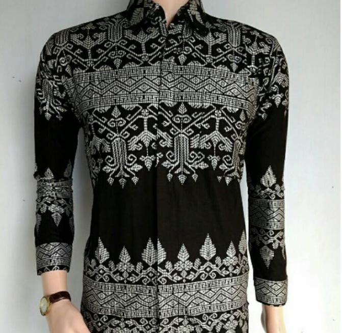 TotallyGreatShop Baju Batik Anjani - Kemeja - Hem batik pria - Batik Fashion Lengan Panjang - Baju Pria Kombinasi Motif Jarum Silver Vertikal - Batik Seragam - Batik Kondangan - Batik Mewah - Elegan - Batik Lebaran - ihbatikanjani