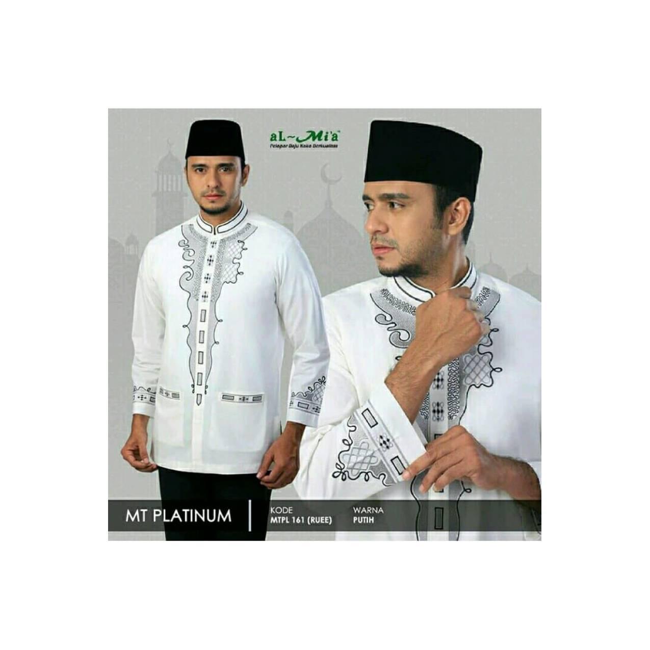 Baju Koko Pria Muslim Motif Black Panther Brand ALMIA - PUTIH