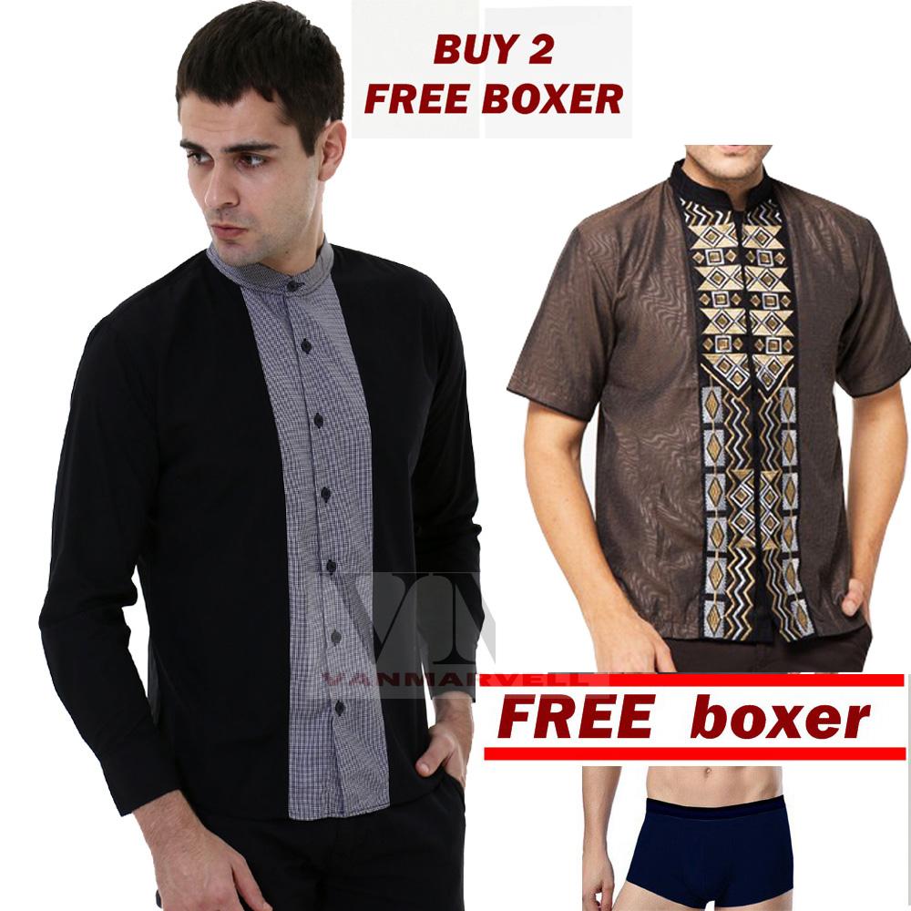 VM - FREE Boxer + 2 pcs Kemeja Koko Muslim Panjang Slimfit