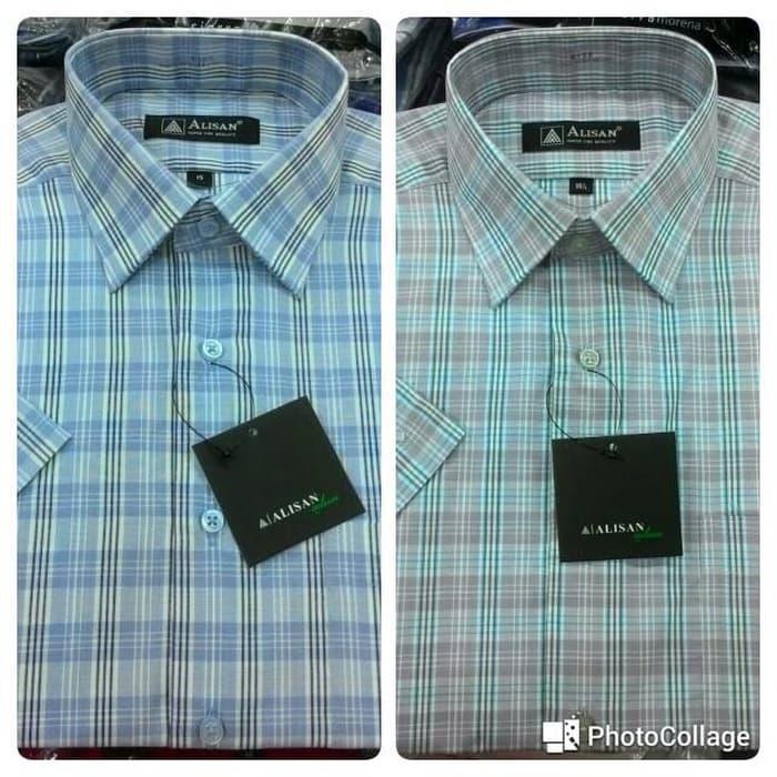 Best Seller!! Kemeja Pria Alisan Pendek Reguler 2 Warna Biru Abu (Cek Info) - ready stock