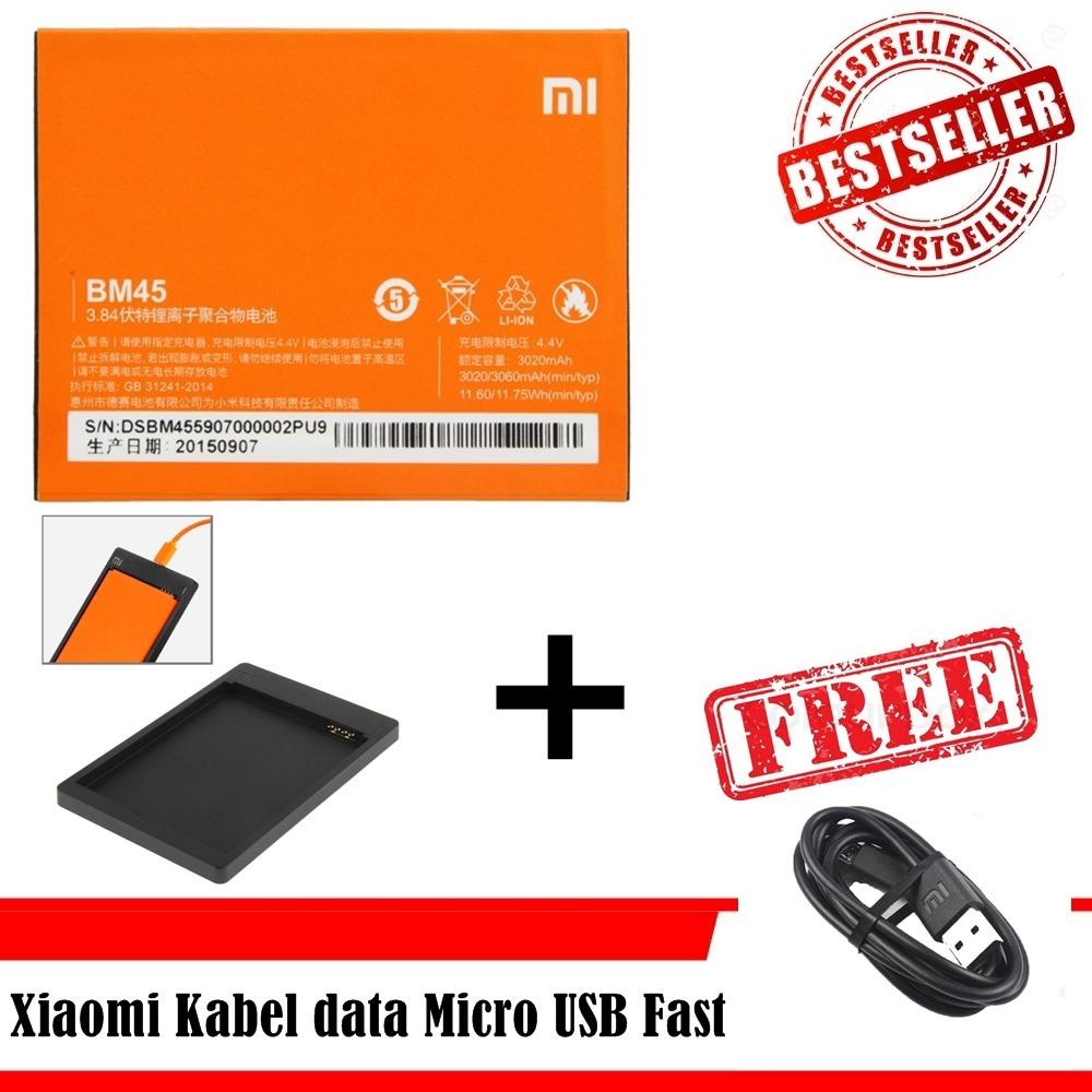 Baterai Handphone XiaoMi Redmi Note 2 BM45 Batrai, Batre, Battery, BM 45, Xiao Mi, HP - Orange + Dekstop free Kabel Data USB Micro Fast