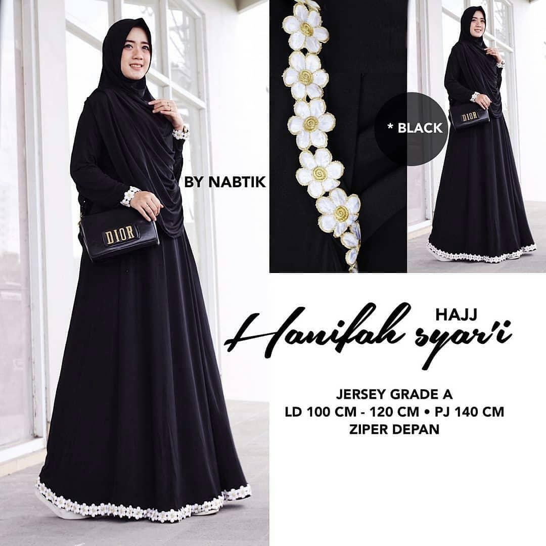 Baju Muslim Original Gamis Hanifah Syari Dress + Kerudung Jersey Super Baju Panjang Muslim Dress Casual Wanita Pakaian Muslim Wanita Pakaian Hijab Modern Baju Gaun Pesta Modis Trendy Terbaru 2018
