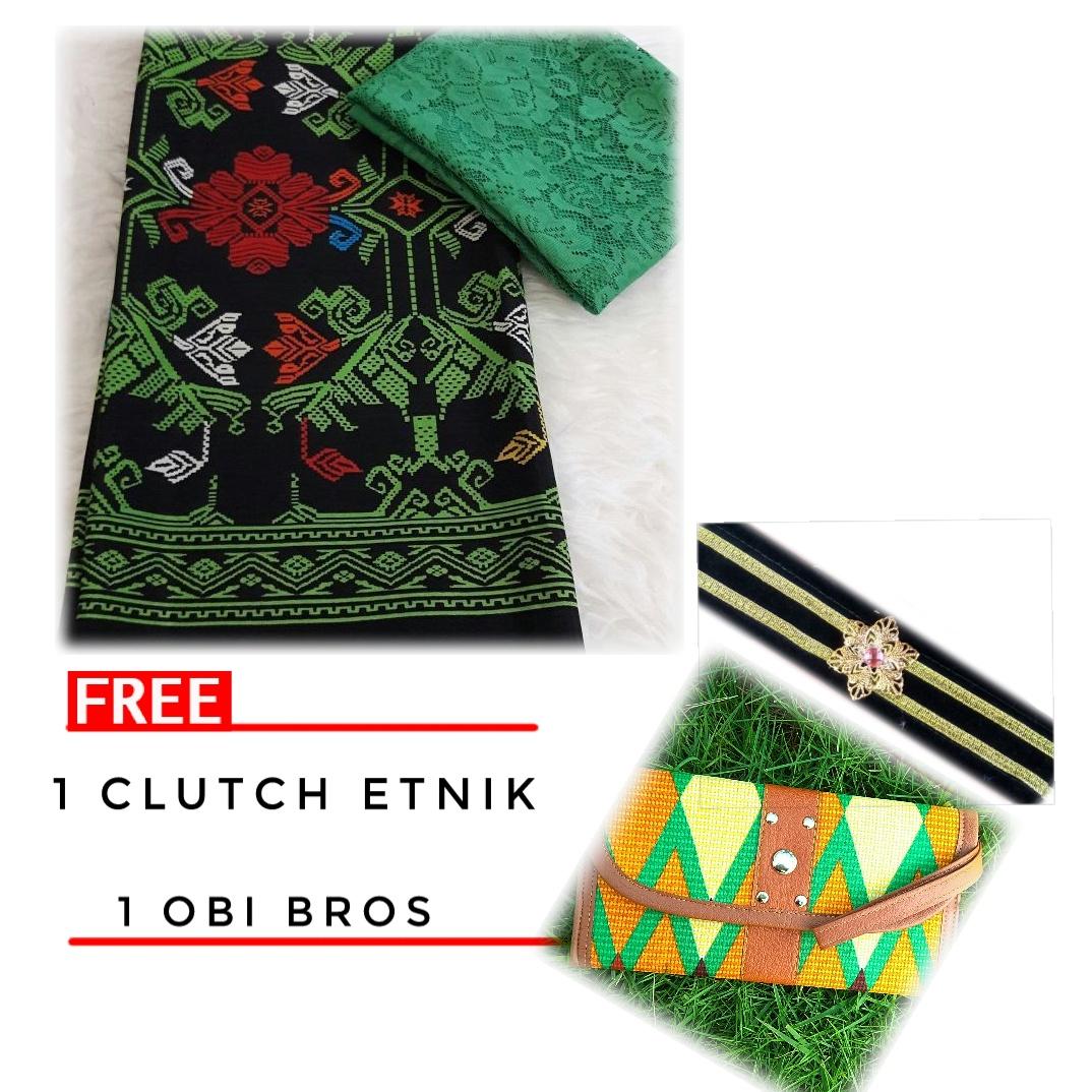 SIXMO - PROMO RAMADHAN BERKAH setelan kain satin batik dan brokat lembaran bahan kebaya kutubaru kebaya modern kebaya wisuda Free gift combo clutch etnik dan obi bros