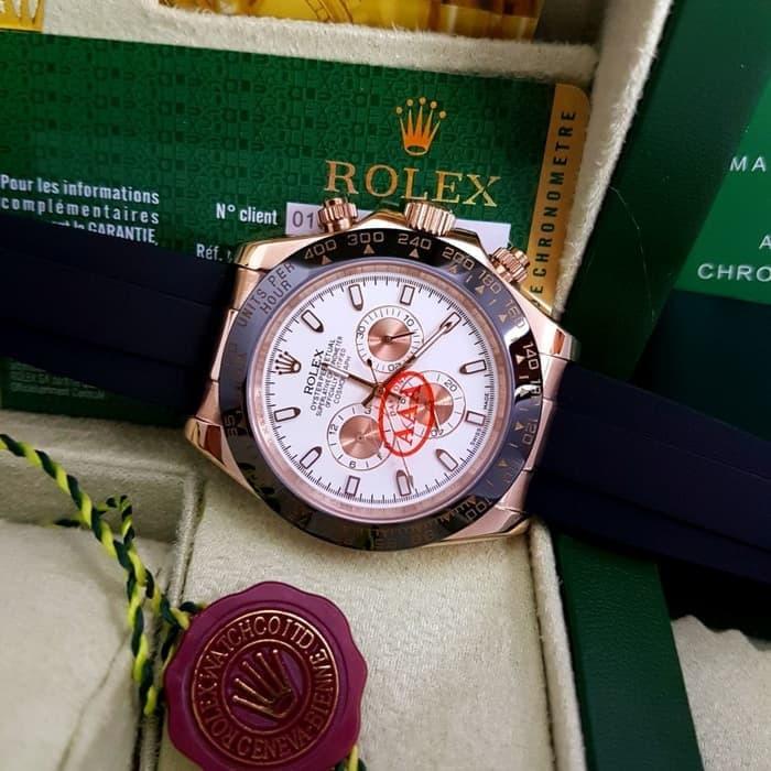 Jam Rolex Daytona Cosmograph Automatic Black Gold Dial White - Rubber
