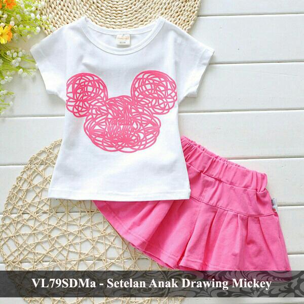 vlovi baju setelan anak dress gaun mini rok kaos lengan pendek balita perempuan berkualitas VL79SDMa drawing mickey fit 2 - 4 tahun
