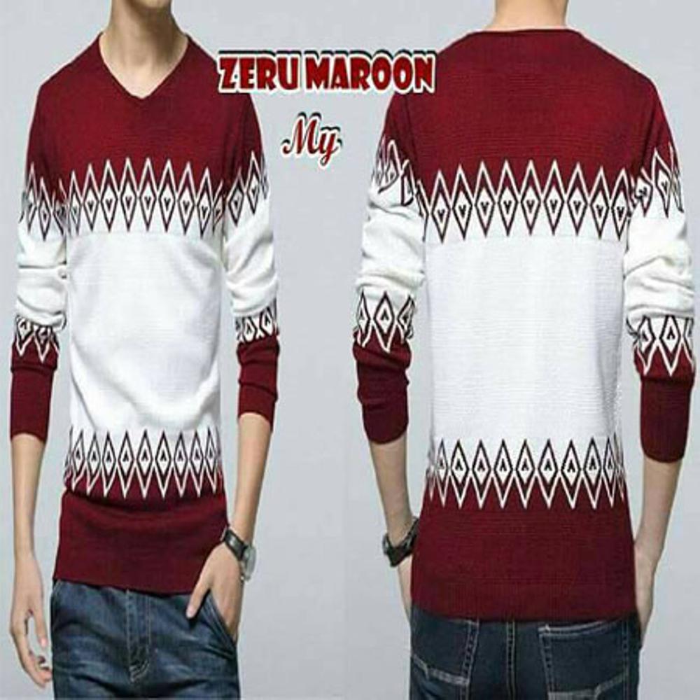 Sweater Pria Rajut - Zeru Maroon Tribal - Rajut tribal