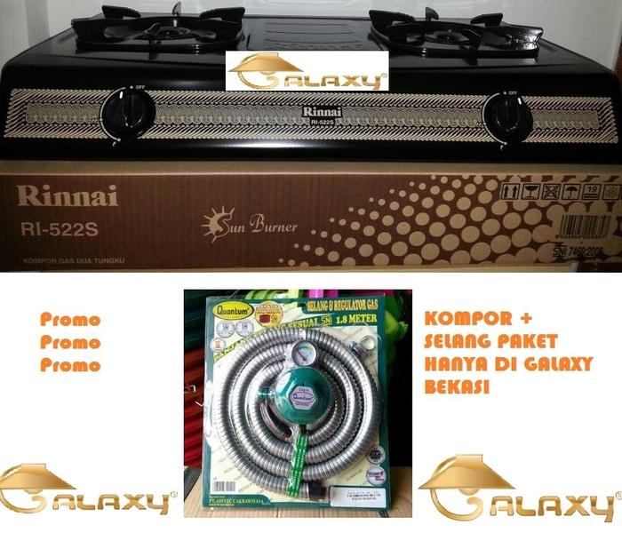 Paket Rinnai RI 522S Kompor Gas 2 Tungku + Selang Paket Quantum QRL032