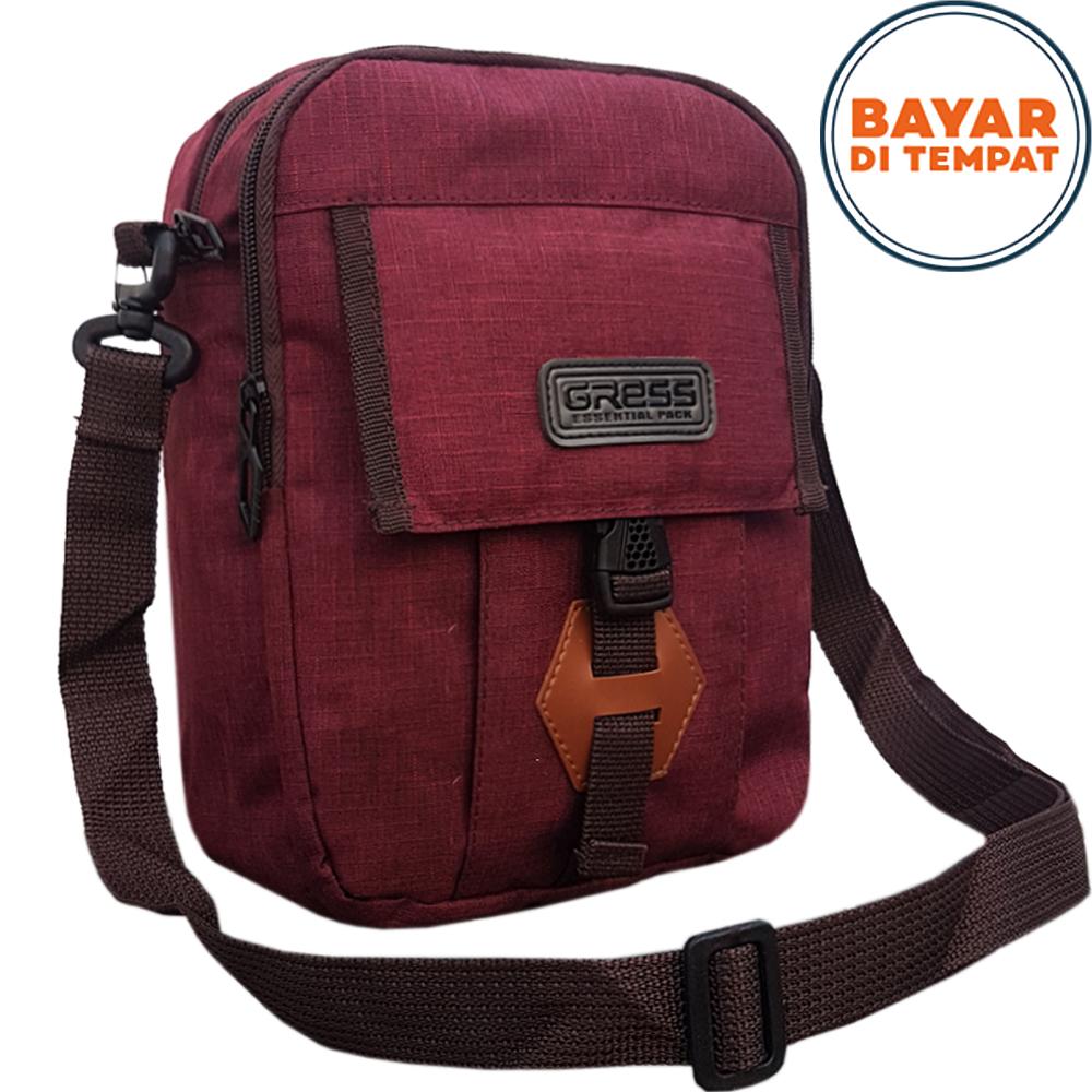 Gress G001 8 Inchi Tas Pria Tas Selempang Pria Tas Selempang Retro Tas Messenger Tas Pria Selempang Tas Gadget Tas Smartphone Tas Outdoor Tas Korea Desain Street Style - Red