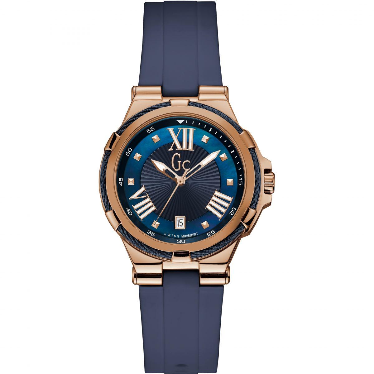 Guess Collection - Jam Tangan Wanita - Rosegold-Biru - Rubber Biru - Y34001L7