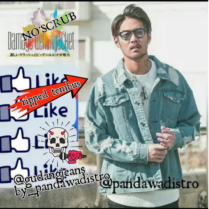 Hot Item!! Jaket Jeans Ripped Jaket Levis Jaket Pria Wanita 2 Warna - Biru Muda, M - ready stock