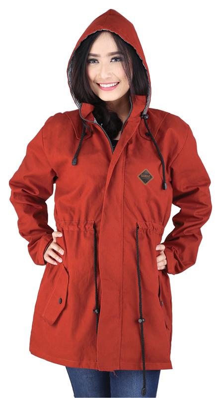 Raindoz Jaket Parka Wanita - bahan canvas Murah & berkualitas (merah bata)