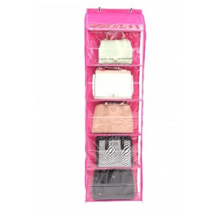 Rak Tas Gantung Besar Retsleting Hanging Bag Organizer With Zipper HBOZ Full Triplek Pink