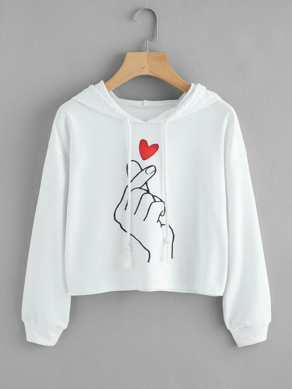 hokyfashion SWEATER CROP HOODIE SARANG HE 2W LONG SLEEVE PUTIH FIT TO L