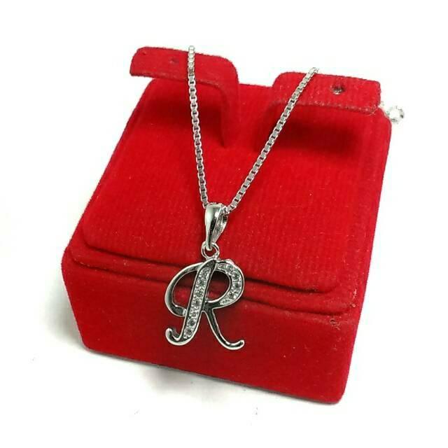 Kalung liontin huruf atau inisial/kalung+liontin huruf perak silver 925 lapis emas putih Variasi putih
