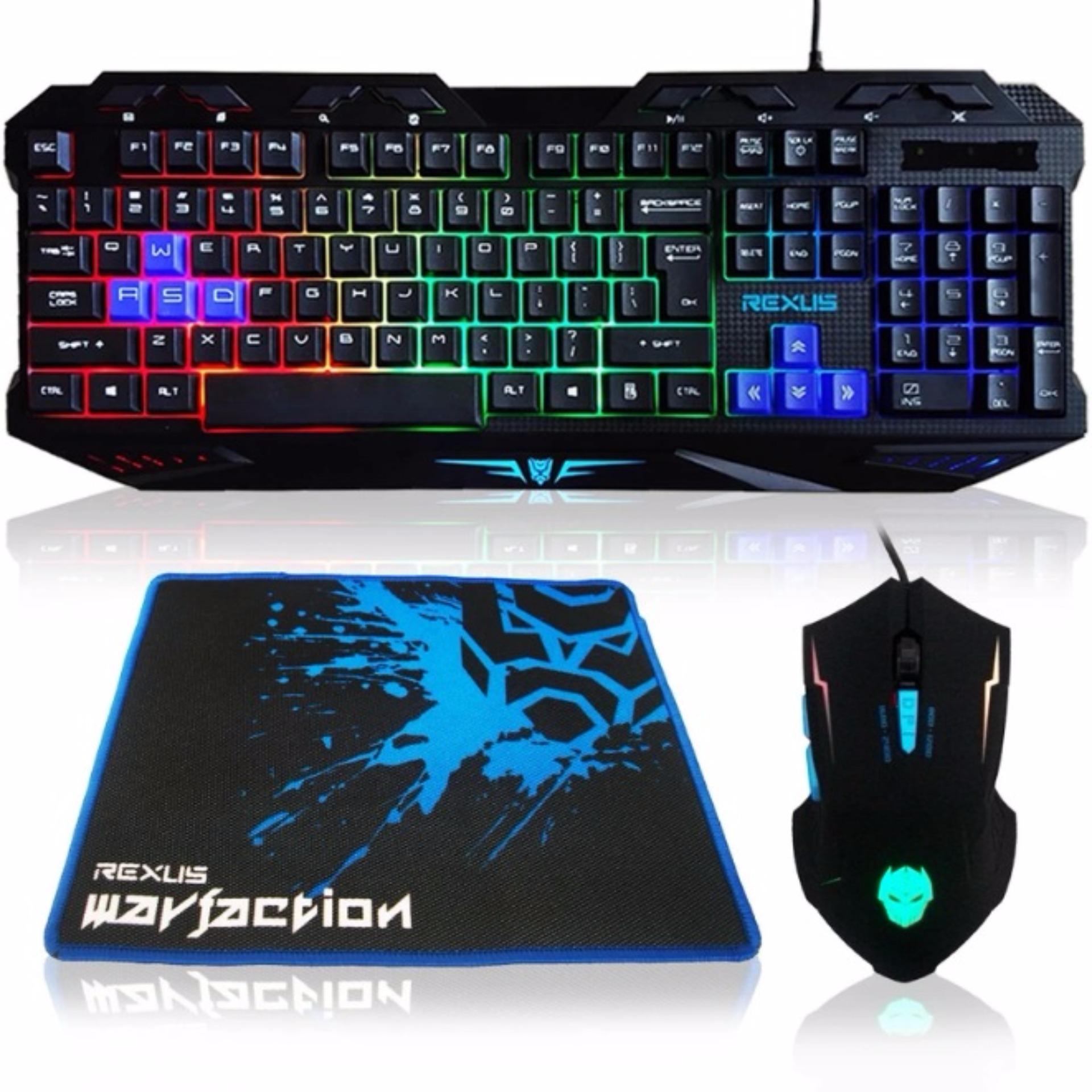 Rexus Keyboard Mouse Mousepad Combo Gaming VR1 Warfaction Backlight - Hitam  