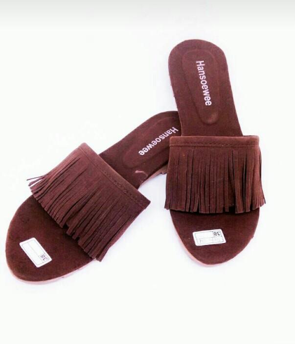 Mz sandal wanita flat kokop bludru variasi tirai