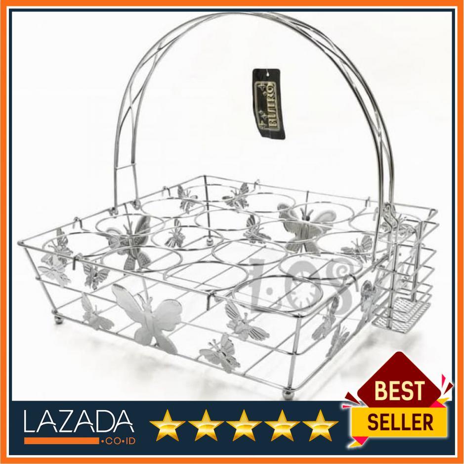 Rak Gelas Aqua Stainless isi 16 lubang BISTRO (00142.00627) - Rak Piring Tempat Gelas Terjangkau - MC37172