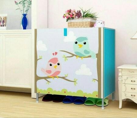 rak sepatu motif gambar 4 susun shoes rack dust cover organizer rumah Model Baru