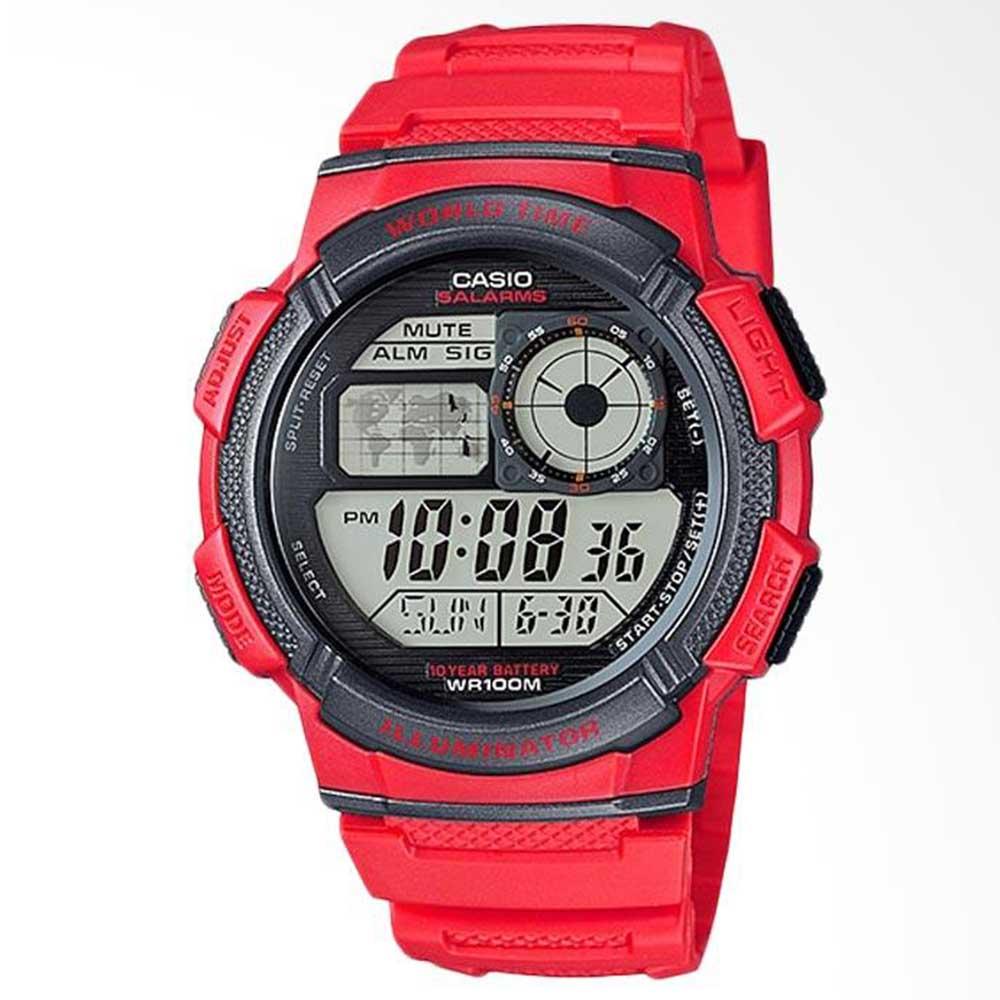 Casio AE-1000W-4AVDF - 10 Year Battery - Water Resistance 100M Red Resin Band
