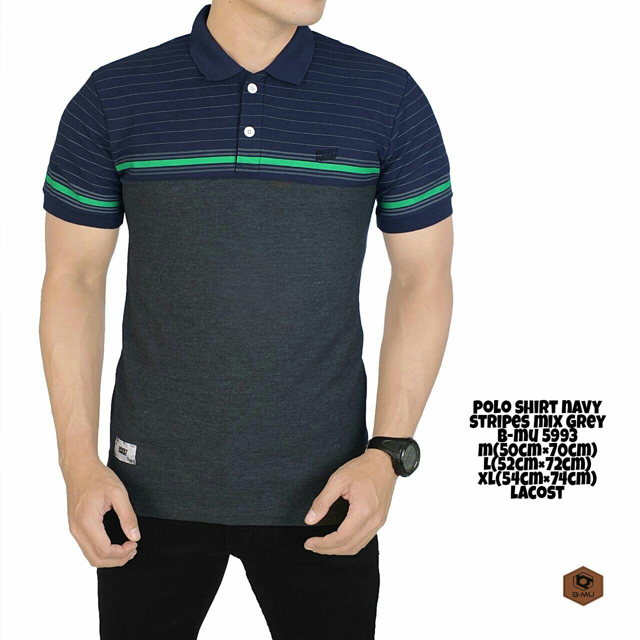 bajuku murah kaos polo shirt navy stripes mix grey b-mu 5993 /kaos polo pria lengan pendek kerah sanghai kaos distro pria kerah mandarin fashion pria atasan pria kaos polo casual pria exclusive batik printing