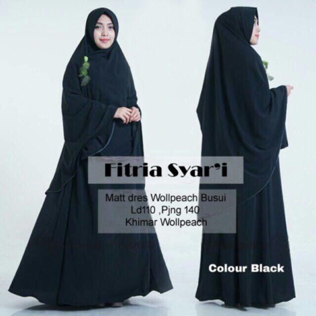 AB Agen Baju Official Shop - Gamis Fitria + syari busana muslim hijab fashion polosan (FITRIA HITAM)