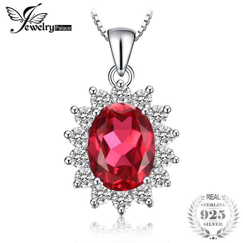 JewelryPalace Oval 3.2ct Princess Diana William Kate Middleton's Created Red Ruby Pendant 925 Sterling Silver Pendant Necklace 18 Inches