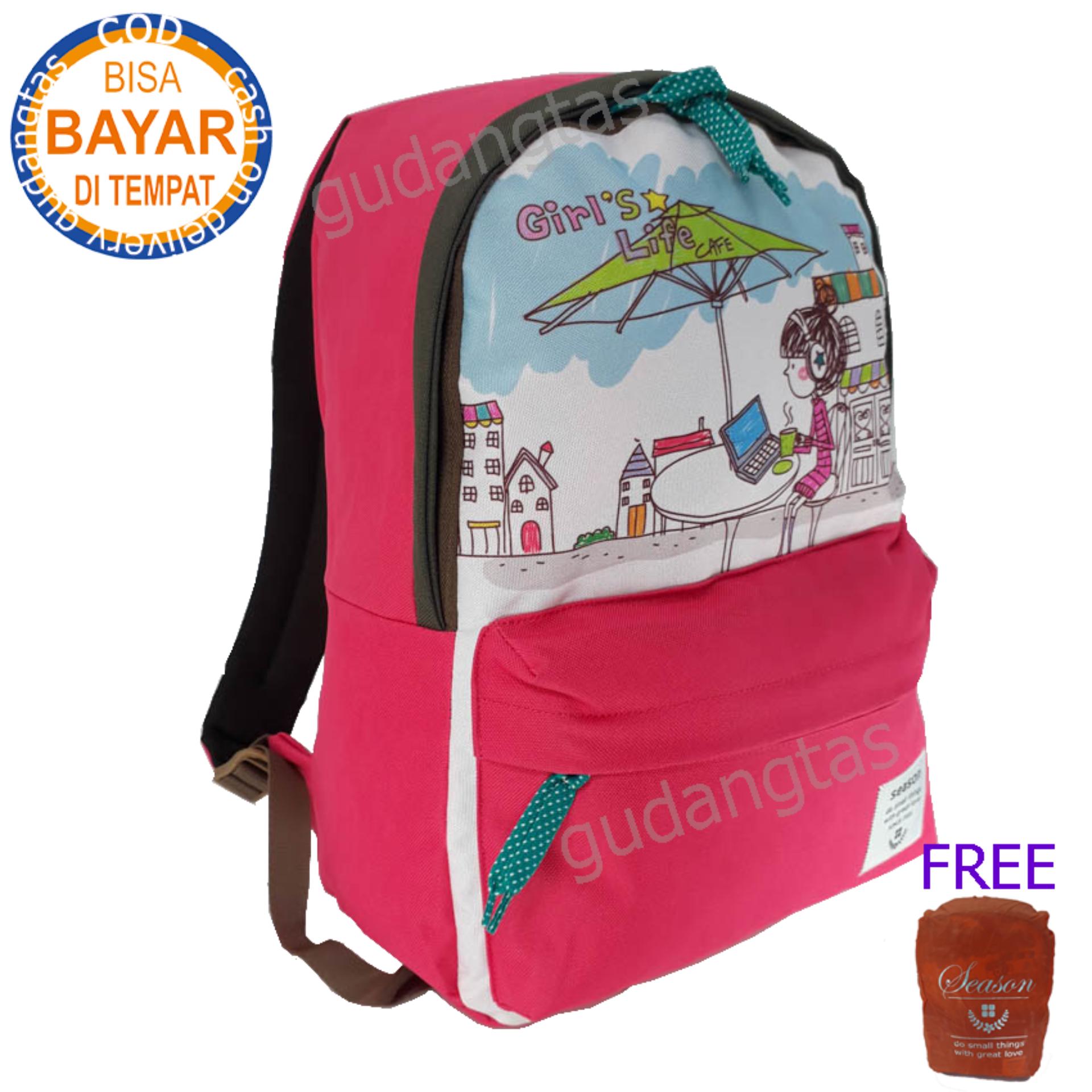 Season Backpack tanpa Laptop Tas ransel, Tas wanita, Tas Anak Sekolah 748X51 PINK Bonus Raincover