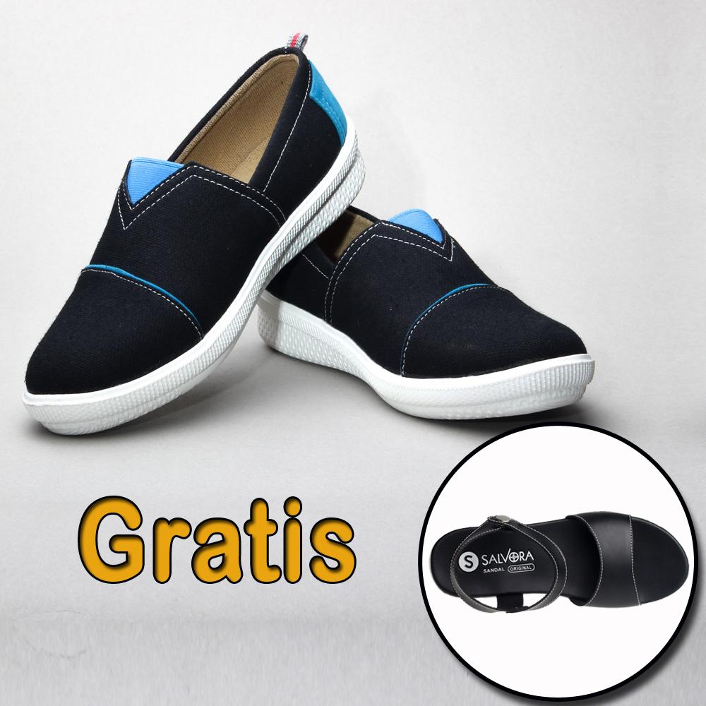 Fashion wanita / flat shoes / flat shoes wanita / flatshoes / sepatu casual / sepatu cewek / sepatu cewe / sepatu flat / sepatu flat wanita / sepatu murah / sepatu slip on wanita / sepatu wanita murah SVR09 hitam/tosca free UT01 hitam
