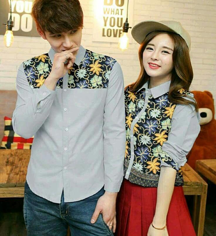 Tj-kemeja couple batik fulfutik abu abu-harga sepasang-elegan fashion batik-kemeja couple batik lengan panjang