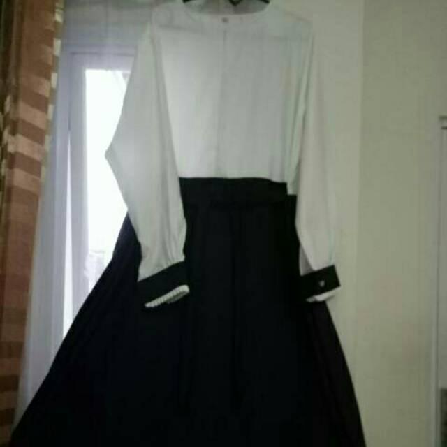 Gamis baloteli - gamis mix dua warna - gamis putih hitam-seragam pns putih hitam/seragam putih hitam (S (Ld 96 - pj 133))