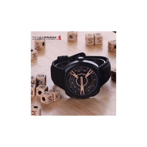 Jam Tangan Pria Murah Sevenfriday SK217 Leather Black Gold Loreng