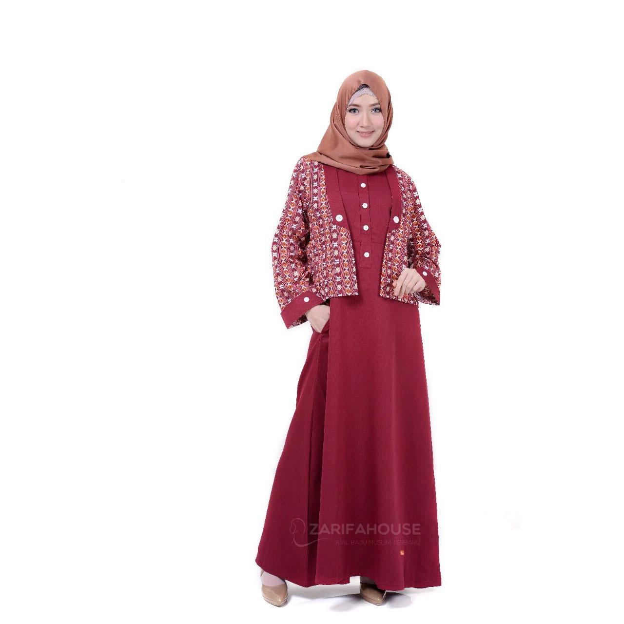 Gamis Modis Kekinian Nibras NB 145 - Maroon DISKON