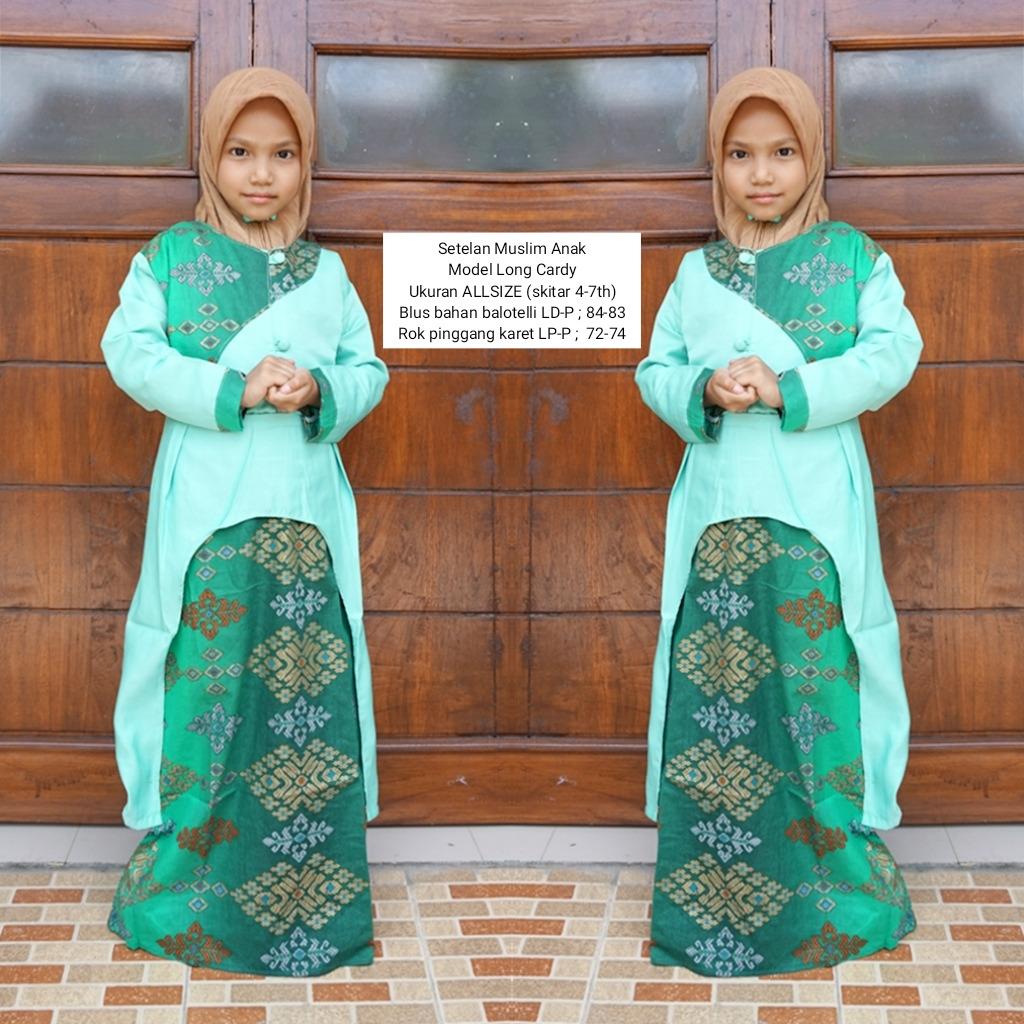 gamis batik anak bahan katun motif pra da warna Tosca BAC22