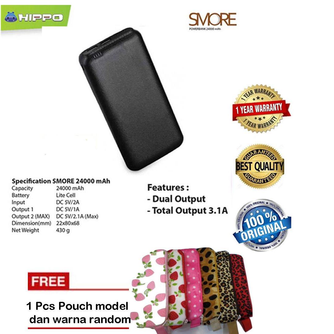 Hippo Power Bank Smore 24000mAH - Hitam + Pouch model dan warna Random