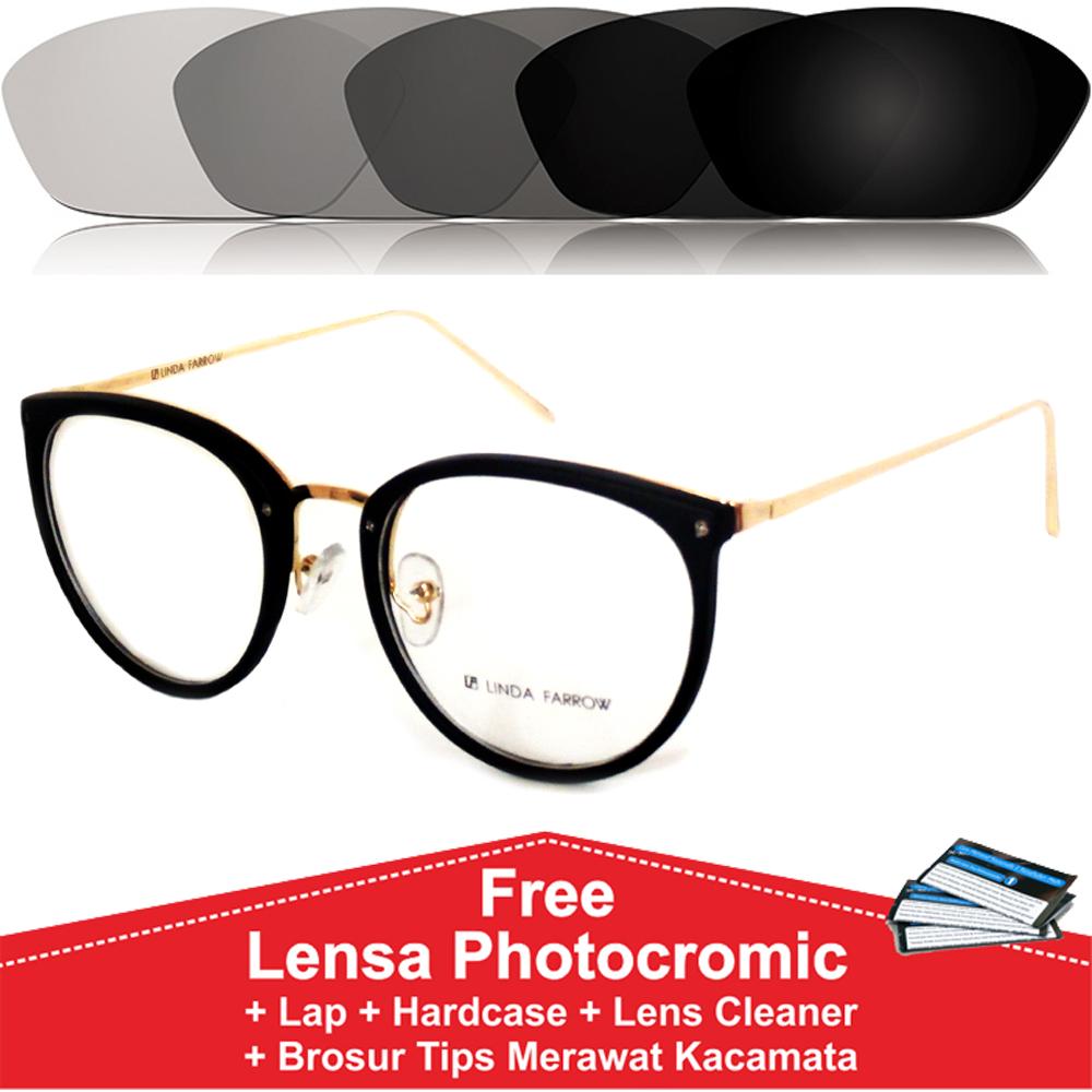 Frame Kacamata Photocromic / Photogrey / Fotogrey Minus Pria Wanita Anti Radiasi Komputer Berubah Warna Korea Bulat Linda Farrow
