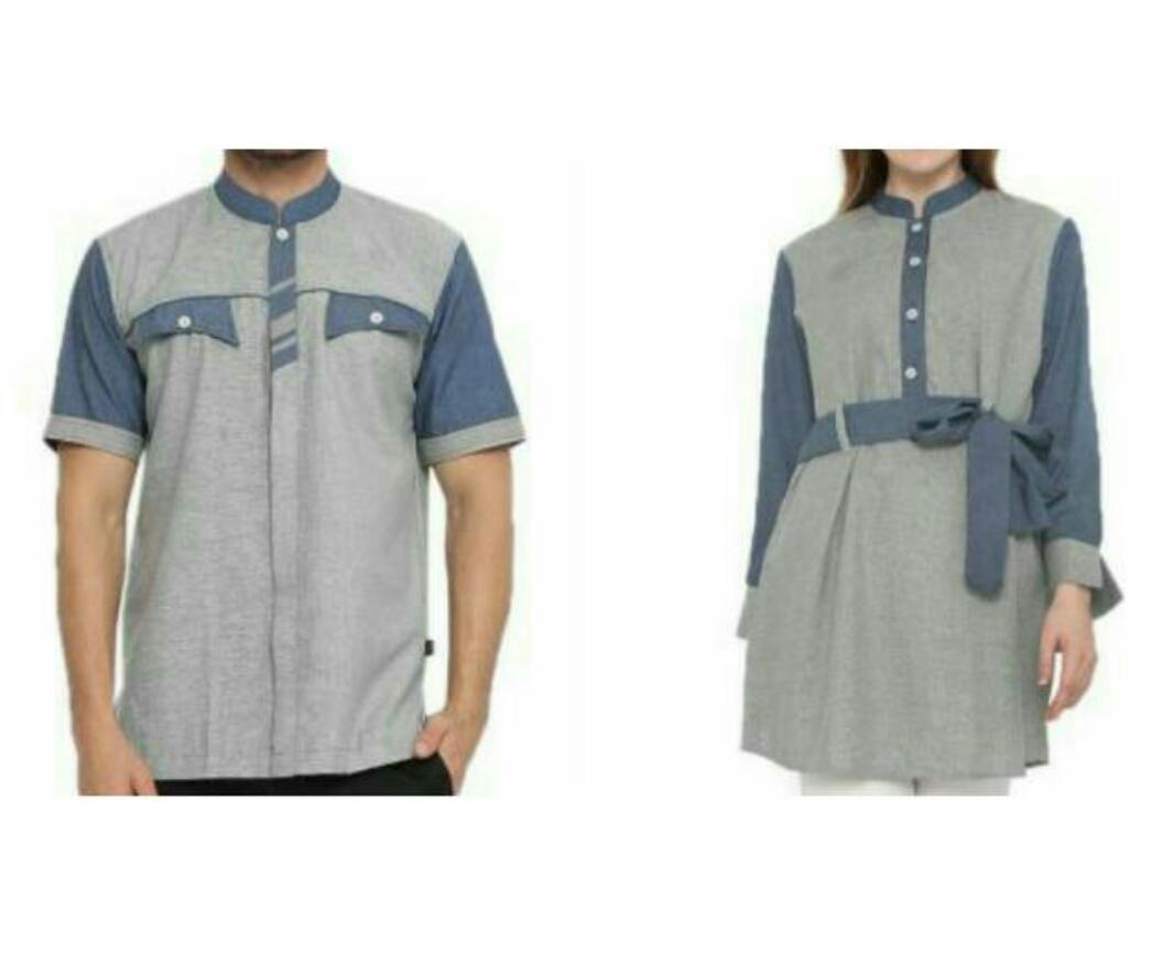 SALE BAJU COUPLE MUSLIM PASANGAN SUAMI ISTRI SUAMI ISTRI KOKO PRIA BLOUSE WANITA ADEM BAJU LEBARAN WARNA ABU ORIGINAL